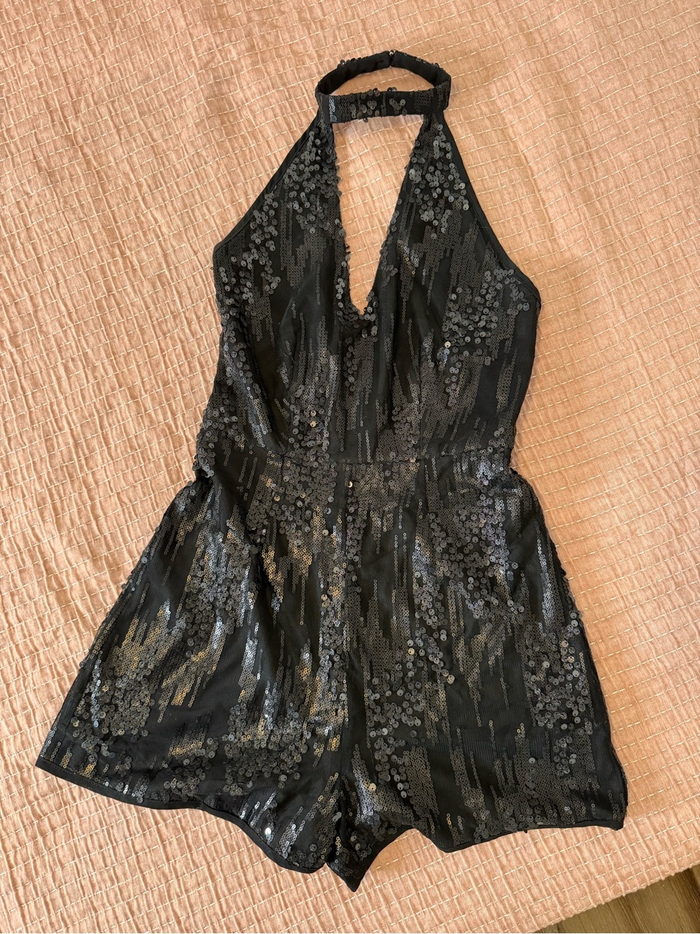 Missguided + Black Sequin Halter One-Piece Romper